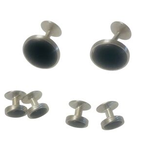Tuxedo Cufflinks Onyx on Silver Tone with 4 Matching Studs EUC